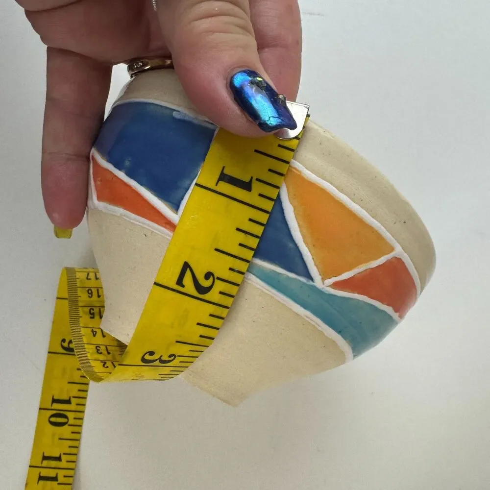 Handmade Ceramic Stoneware Nesting Bowls Colorful Abstract Geometric Design 2003